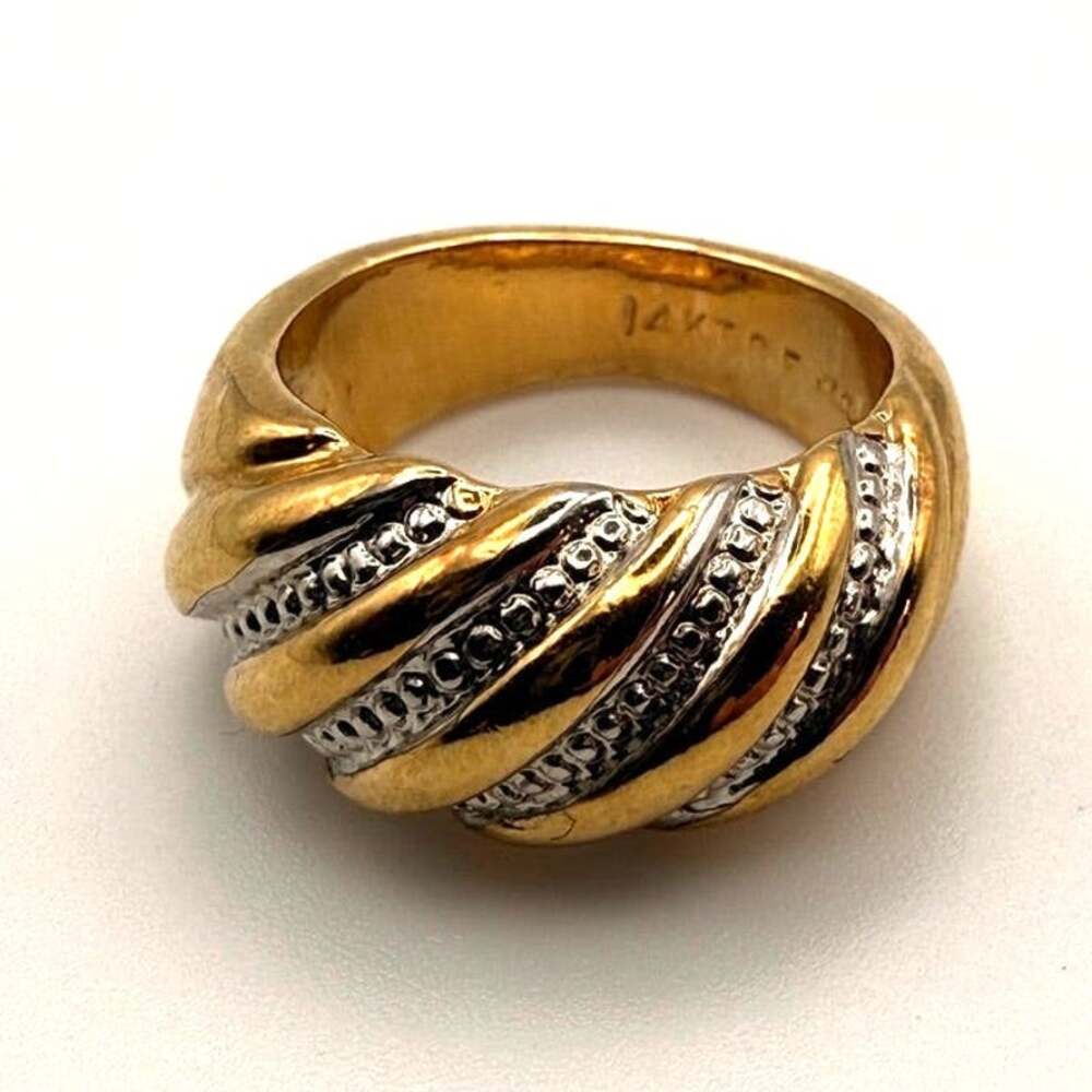 Vintage Uncas 14KT GE Two Tone Shrimp Ring Size 4 Signed Gold Plated Dome